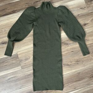 Alice + Olivia Caleb Green Puff-Sleeve Bodycon Sweater Dress Wool Knit Mini Sz M